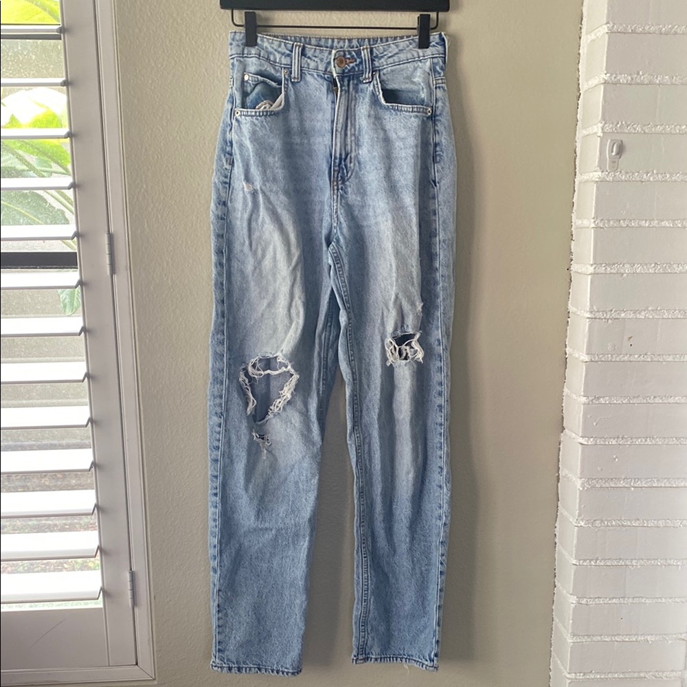 High Rise Blue Distressed Jeans